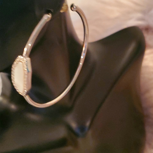 Lia Sophia Hoop Earrings with Pearlescent middle surrounded with Rhinestones. - Picture 4 of 5